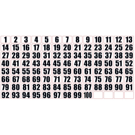 Planche autocollants - numéro 1 à 100